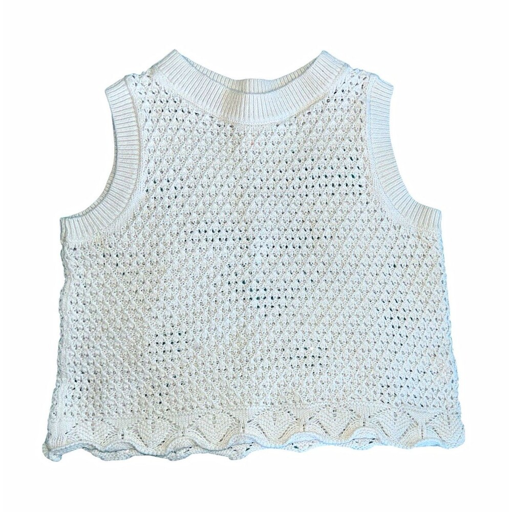 Cat & Jack Girls White Crochet Knit Sweater Vest Sleeveless Crew Neck Size M